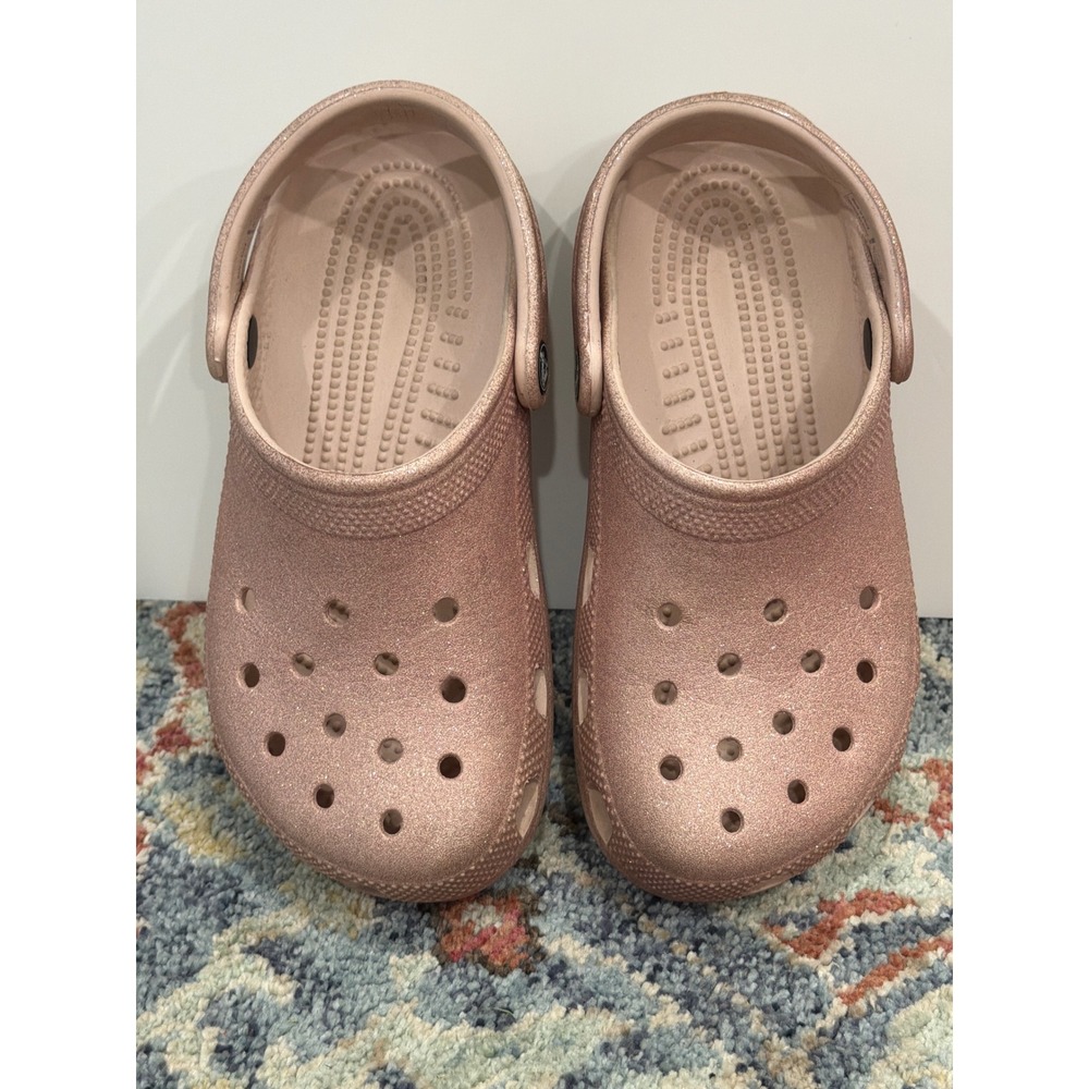 Crocs Classic Clog Girls 4 Rose Gold Glitter Sparkle Comfort - Picture 7 of 10